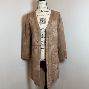 Solitaire Sheer Floral Duster Cardigan Brown Boho Artsy Layering Size M